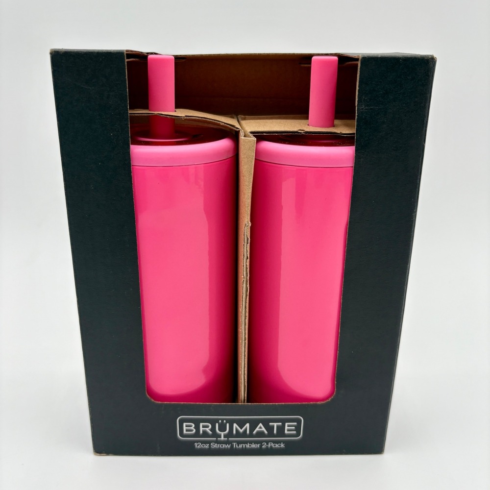 BrüMate 2-Pack 12oz Pink Straw Tumbler Set - Ice Cold Sips - BevGuard Insulation